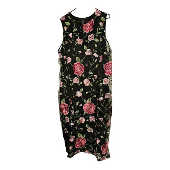 Ashley Stewart Dresses & Skirts - ASHLEY STEWART Sz 18W Embroidered Black Pink Floral Sleeveless All Black Back